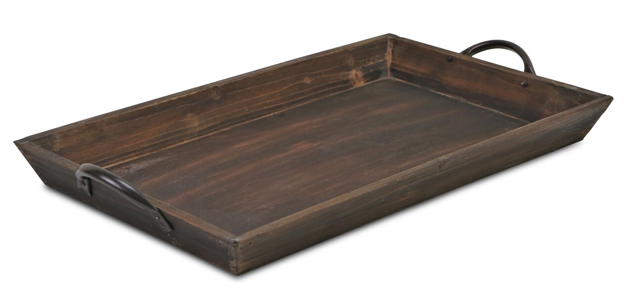 Contemporary Home Living Brown Rectangular Tapered Tray with Side Handles 18.5"